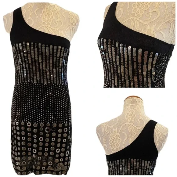 Alice + Olivia Liquid Gunmetal One Shoulder Dress - Picture 2 of 10